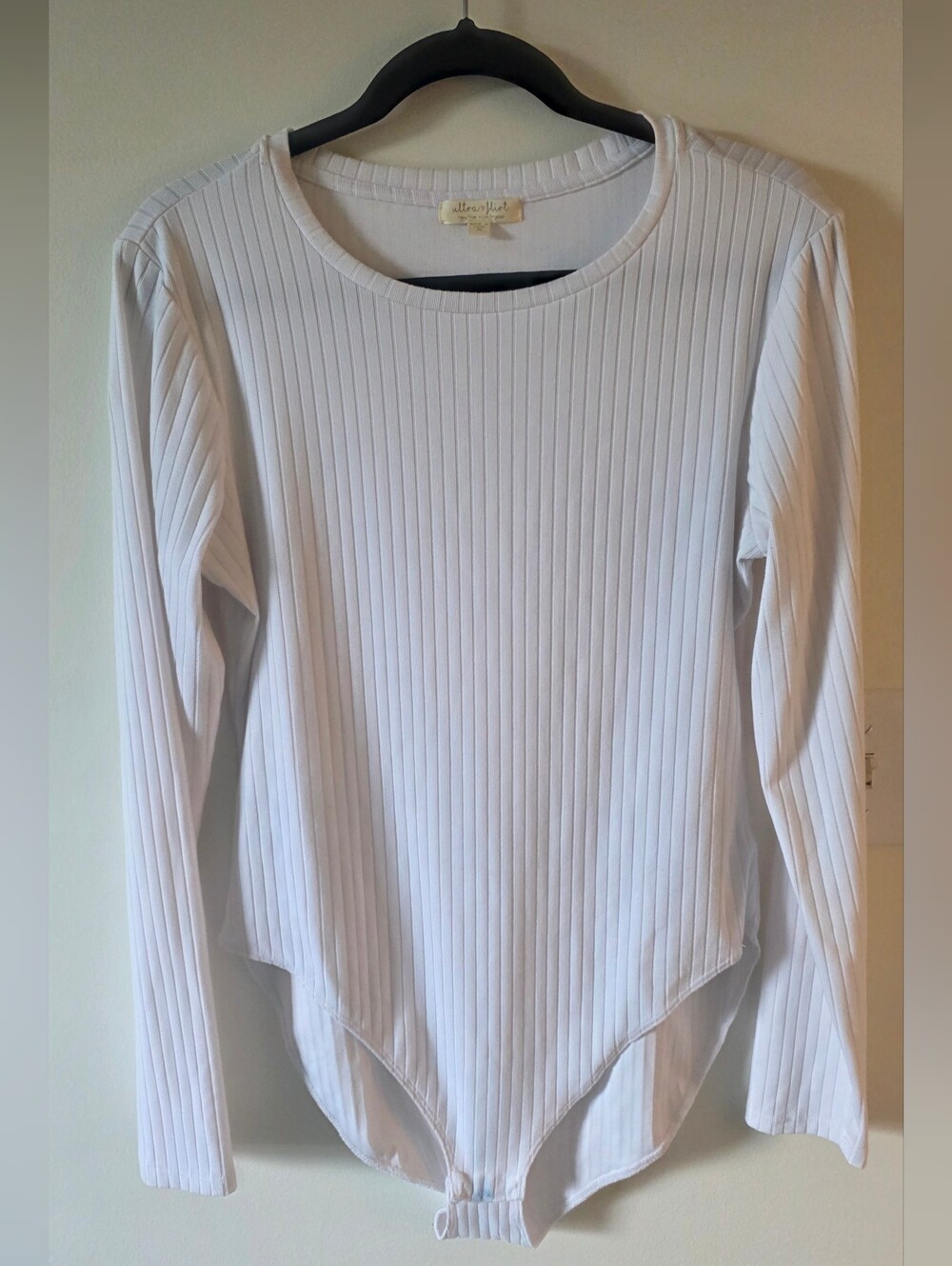Ultra Flirt White Ribbed Long Sleeve Bodysuit